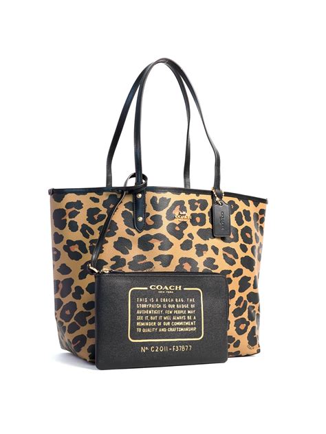 Coach Reversible City Tote Leopard Print Black Natural Averand