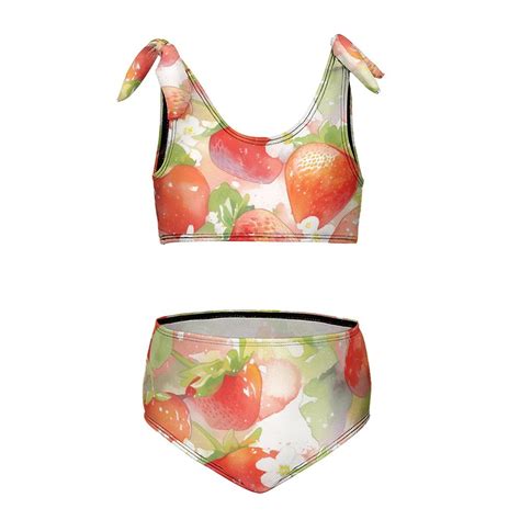 Strawberry Fruit Watercolor Girl S 2 Piece Bikini Set Beach Sport Swimsuit Swimwear 6 7Y110cm