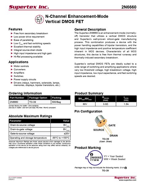 N X Datasheet N Channel Enhancement Mode Mos Transistor