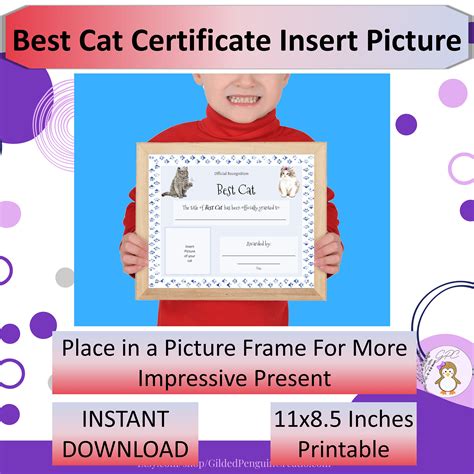 Best Cat Certificate 1 Insert Cat Picture Printable Cat Award Great