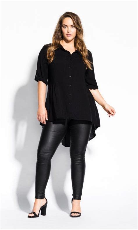 Looks Com Legging Preta Plus Size Womens Tops