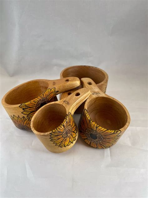 Sunflowers Wood Burned Measuring Cup Set Shop Iowa