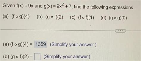 [answered] Given F X 9x And G X 9x 7 Find The Following Expressions A