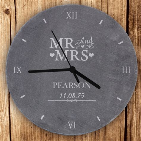 Personalised Mr And Mrs Slate Clock