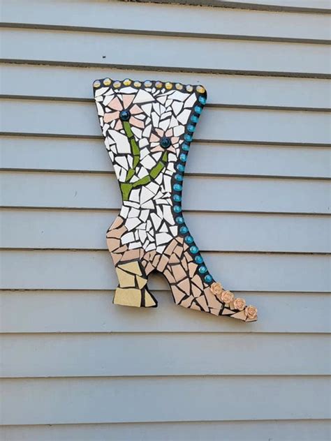 Mosaic Victorian Boot Wall Hanging With Vintage Tile And Glass Etsy