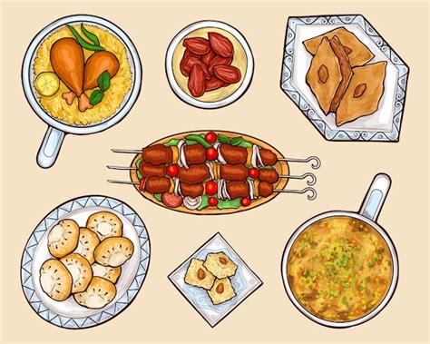 Free Vector Oriental Cuisine Dishes Cartoon Vector Set