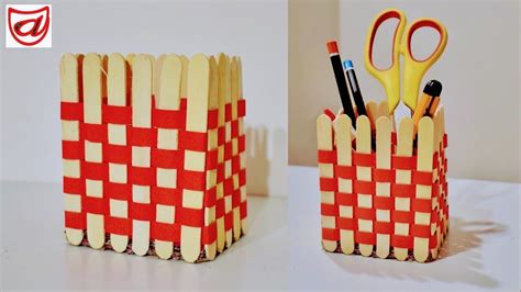 Space Saving Ice Cream Stick Organizer Craft Idea Diy Pen Stand From