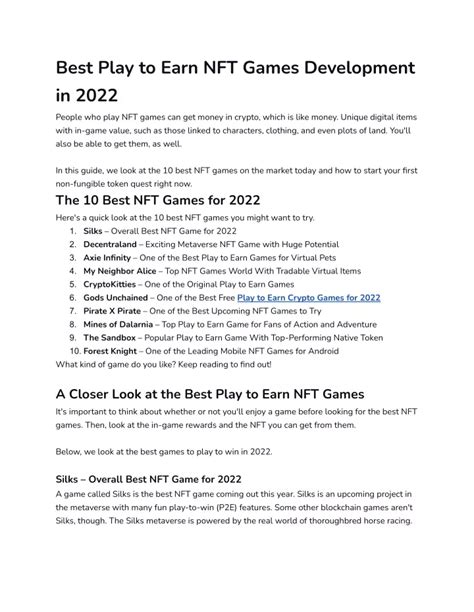 PPT Best Play To Earn NFT Games In 2022 PowerPoint Presentation Free