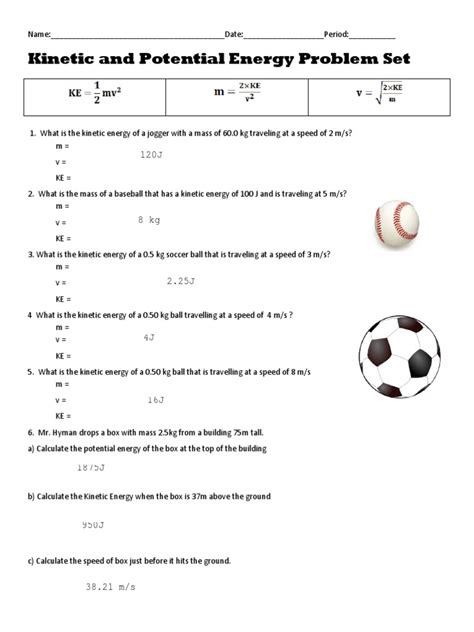 Worksheet Kinetic Potential Energy 2 Answers Potential Energy Kinetic Energy