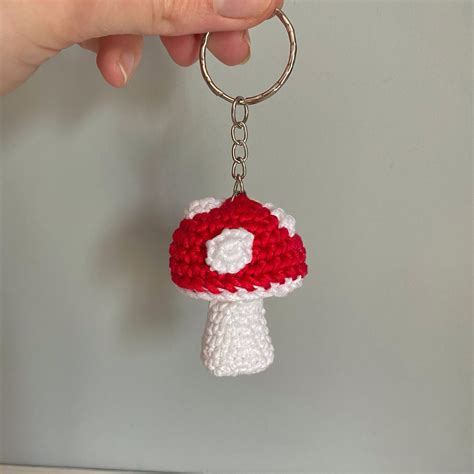 Crochet Mushroom Toadstool Keyring Keychain Etsy Crochet Earrings