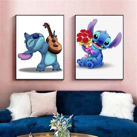 Disney Art Cartoon Lilo Stitch Canvas Paintings Cute Stitch Posters And