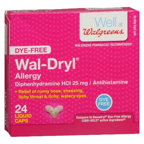 Walgreens Wal Dryl Dye Free Allergy Relief Liquid Caps 24 Ct Smiths