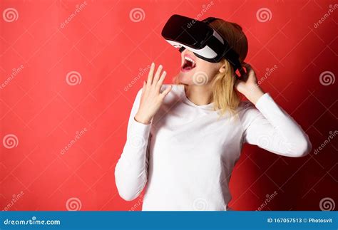 The Woman With Glasses Of Virtual Reality Woman Enjoying Cyber Fun