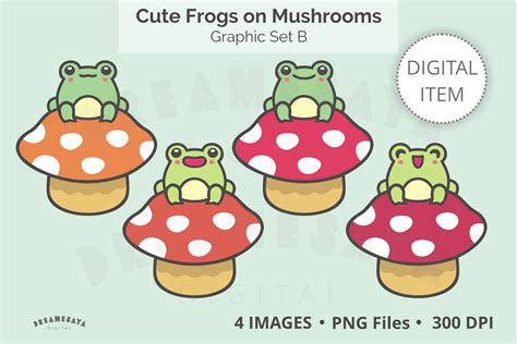 Kawaii Mushroom Frogs Png Clipart Graphic By Dreamesaya · Creative Fabrica