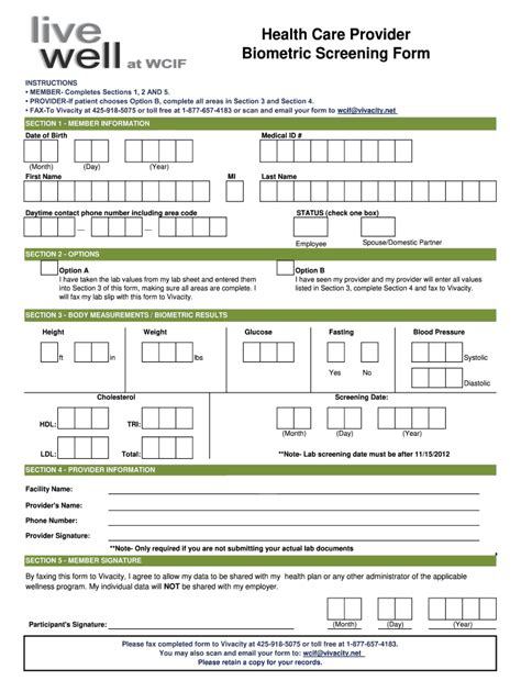 Biometric Screening Form Fill Online Printable Fillable Blank