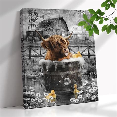 Aazaqtin Farmhouse Highland Cow Bathroom Wall Art Rustic Cow Pictures