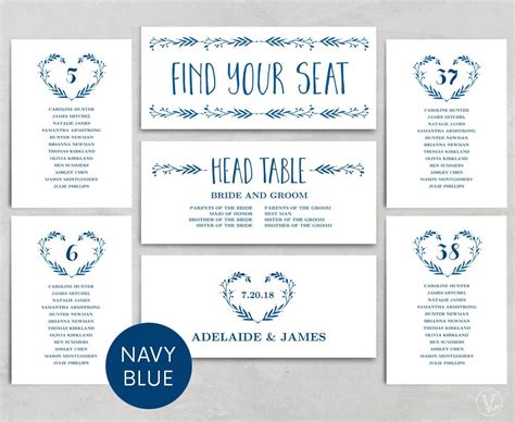 Wedding Seating Chart Template Header Signs And Table Signs Etsy