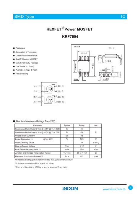 KRF7504 Guangdong Kexin Industrial MOSFET Hoja de datos Ficha técnica