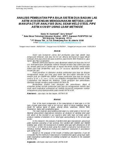 Analisis Pembuatan Pipa Baja Sistem Dua Bagian Las Astm A139 Dengan