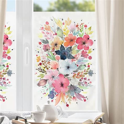 Fensterfolie Sichtschutz Esther Meinl Farbenfrohe Aquarell Blumen