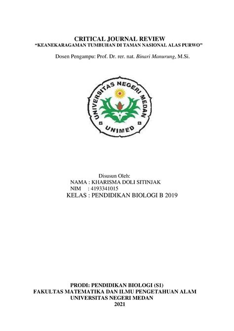 Cjr Ekologi Kharisma Doli Sitinjak Pspb 19 B Critical Journal Review