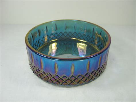 Vintage Carnival Glass Bowl Iridescent Blue Candy Dish