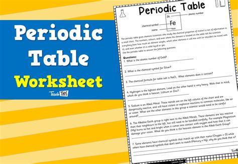 Periodic Table Worksheet Teacher Resources And Classroom Games