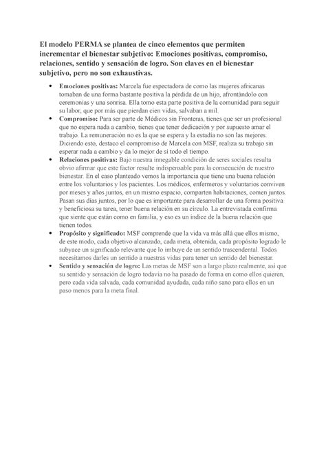 Actividad Practica M El Modelo Perma Se Plantea De Cinco