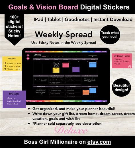 Vision Board Stickers Goals Stickers Digital Sticky Notes | Etsy