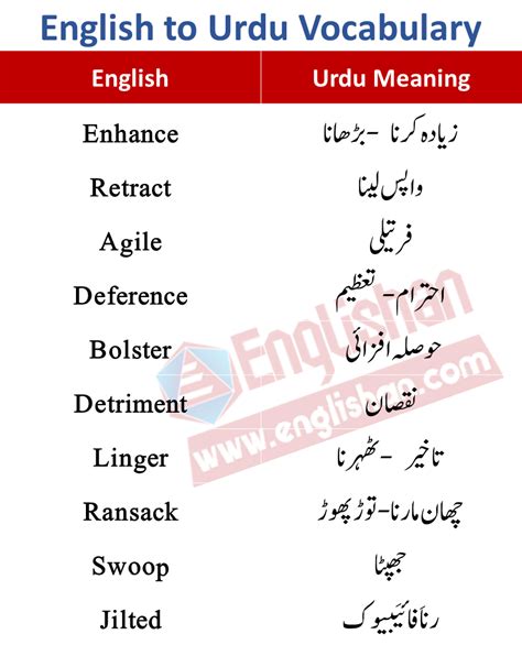 List Of Daily Used English Words With Urdu Meanings Pdf English