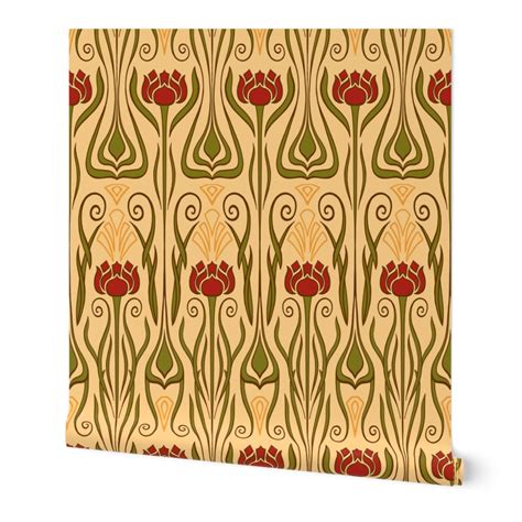 Tulips Art Nouveau Small Scale Ronya Wallpaper Spoonflower