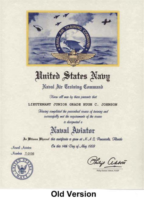 Navy Aviator Wings Of Gold Certificate