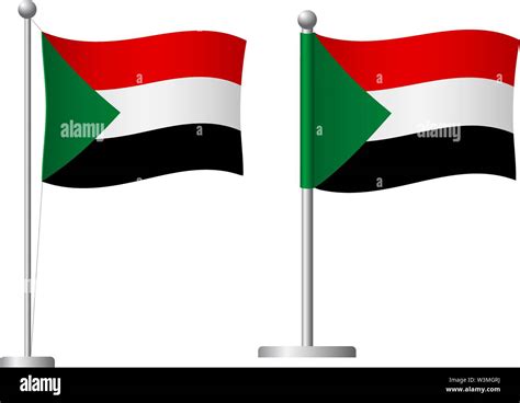 Sudan Flag On Pole Metal Flagpole National Flag Of Sudan Vector Illustration Stock Vector