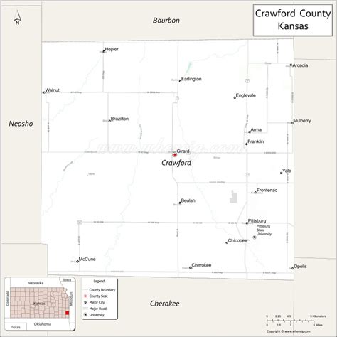 Map Of Crawford County Kansas Showing Cities Highways Important