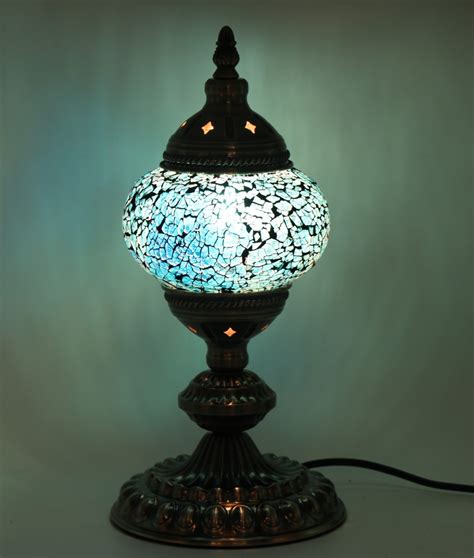 Turkish Mosaic Table Lamp Cracked Teal With Large Elegant Base - 33cm ...