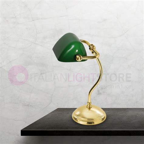 Lampada Ministeriale Classica Vintage In Ottone Lucido Vetro Verde