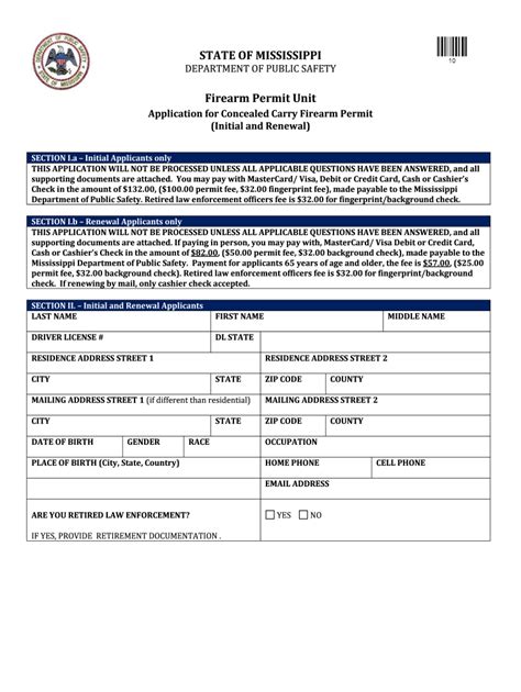 Mississippi Concealed Carry Permit Application Pdf Fill Online