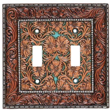 Vaquero Tooled Leather Double Switch Plate Black Forest Decor