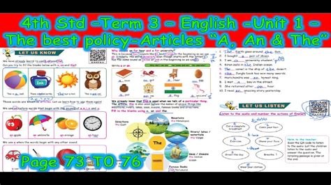 Th Std Term English Unit The Best Policy Articles A An