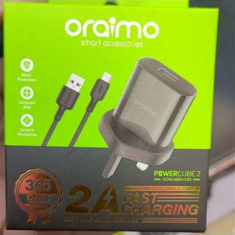 Oraimo 3 PIN FAST CHARGER TYPE C BLACK For All Android Smartphones