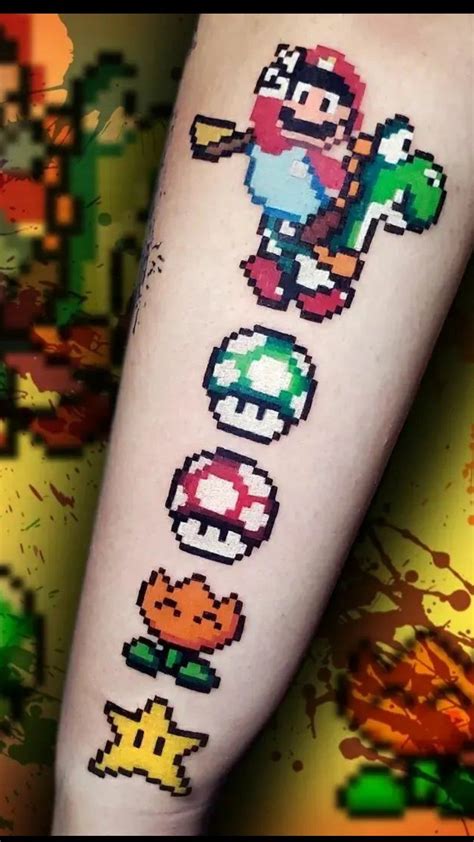 Pixelated Mario Bros Tattoo On The Back Of The Right Artofit