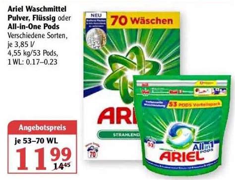 Ariel Waschmittel Pulver Flüssig Oder All In One Pods Angebot bei