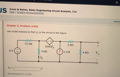 Solved IS Irwin Nelms Basic Engineering Circuit Analysis Chegg