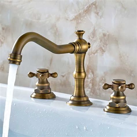 New Widespread 8 Antique Brass Bathroom Sink Basin Faucet Dual Handle