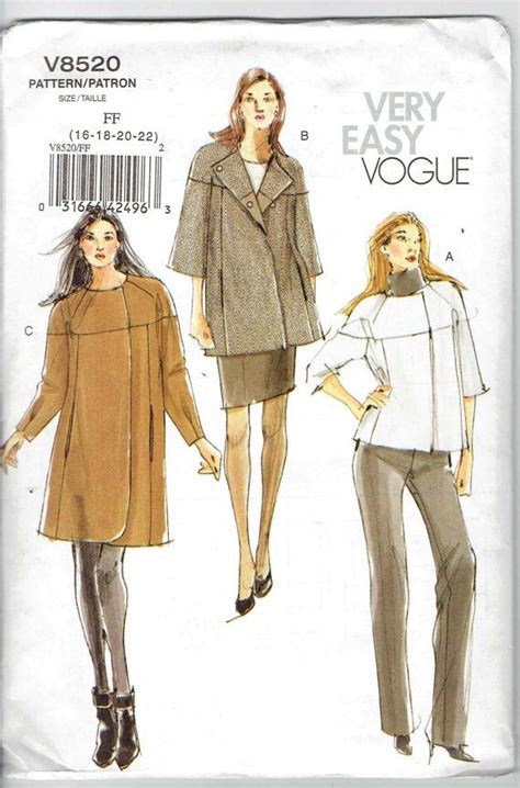 Very Easy Vogue 8520 Loose Fitting Lined Jacket With Princess Etsy Jacket Pattern Sewing