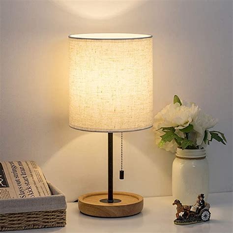 Haitral Bedside Table Lamp Modern Nightstand Lamp With Linen Fabric