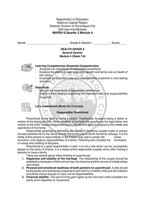 Mapeh 8 Qtr2 Mod4 Department Of Education National Capital Region