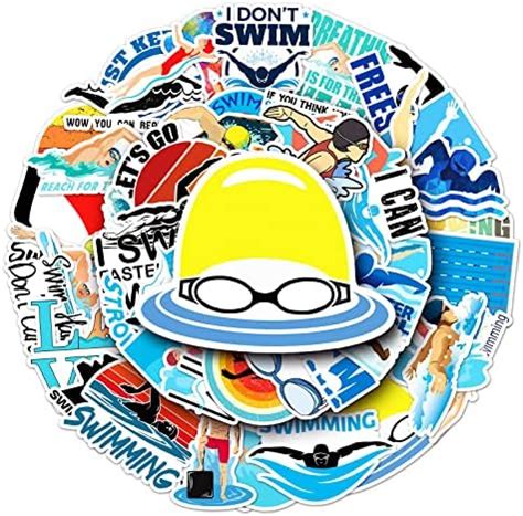 50 Packs Swimming Stickers Water Bottles Laptop Phone Motorcycle