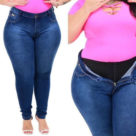 Cal A Feminina Jeans Plus Size Super Lipo Cinta Modeladora Fofinha