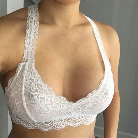 Gorgeous Lace Racerback Bralette Bra Mesh Lined White